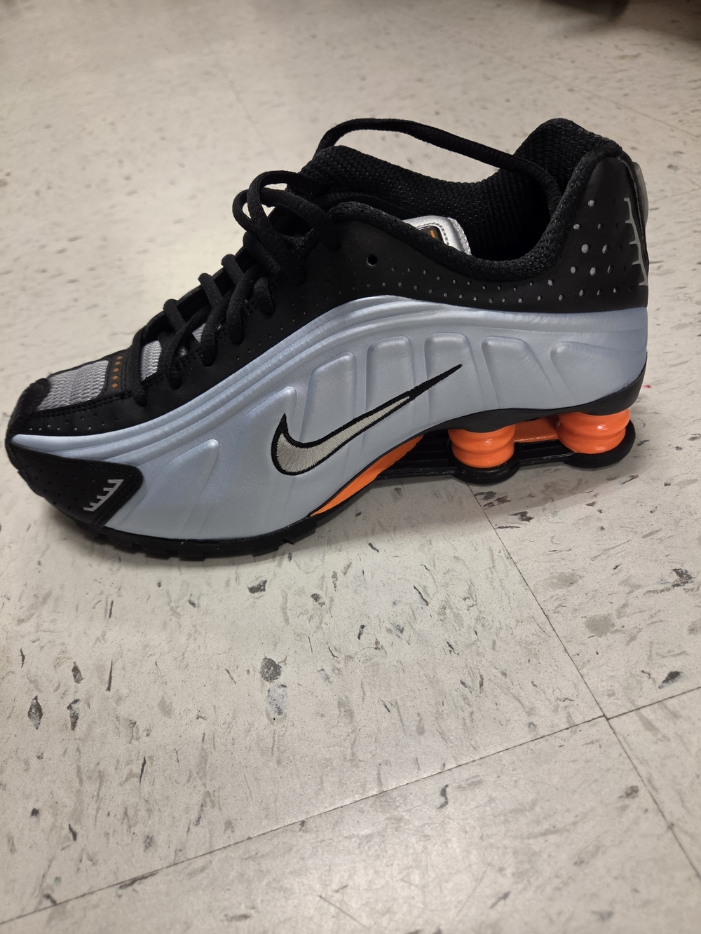 Nike Shox 4 Black, Light Gray & Orange Shox Running Shoes